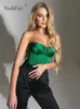 Women's Tanks Camis Nadafair Summer Satin Green Strapless Crop Top Women Off Shoulder Corset Tops Sexy Sleeveless Elegant Y2K Clothes Casual 230706
