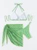 Maillots de bain pour femmes 3 pièces ensemble maille Bikini femmes Sexy imprimé maillot de bain à lacets taille haute avec jupe femme brésilienne Biquini vêtements de plage