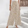 Women's Pants Women High Waist Elastic Waistband Long Trousers Flower Print Casual Oversized Straight Wide Leg Holiday Streetwear