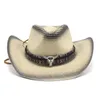 Cappello da cowboy occidentale da donna da donna estivo con corda di corda Western Wide Curling Brim Cap