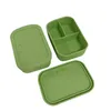 Silicone Lunch Box Bento Box with Vent Travel Outdoors Portable Food Storage Container Kids Lunch Boxes Microwave Oven Rectangular Three-cell Container