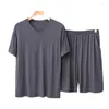 Men's Sleepwear Homewear Modal V-neck Short Sleeve Tops With Shorts Two Piece Pajamas Set For Spring/Summer Thin Loose Pyjama Homme