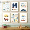 Nome personalizado Arte da parede Toy Car Tela Pintura de Alfabeto Imagens Poster Nórdicas Impressões Posters Nursery Baby Boys Room Decor sem moldura