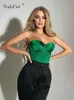 Women's Tanks Camis Nadafair Summer Satin Green Strapless Crop Top Women Off Shoulder Corset Tops Sexy Sleeveless Elegant Y2K Clothes Casual 230706