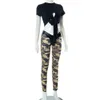 Designer Tracksuits Wholesale Outfits Summer Women Two Piece Sets Short Sleeve T-shirt Crop Top and Camo Pants Casual Sportswear Bulk Wholesale Clothes 10000