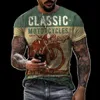 Мужские футболки летняя винтажная футболка 3D ретро -мотоцикл Негабаритные штопоры для мужской одежды байкерские гоночные мотор