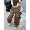 Pantalon femme Vintage marron jean femme taille haute jambe large Y2k Streetwear Harajuku Denim pantalon décontracté lâche mode coréenne