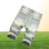Мужские короткие джинсовые брюки длиной до колена, джинсы со средней талией, повседневные модные потертые шорты, рваные прямые волны5203184