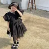 Vestidos para meninas Meninas Vestido de princesa 2023 estilo verão coreano preto com manga bolha grande arco festa para crianças bebê