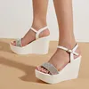 Лето уютные мягкие толстые сандалии клина для женщин для женщин Crystal Open Toe Platform High Heels Ladies Shoes Sandalias Mujer