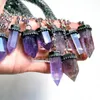 Stands Strings NM40569 Amethyst Tower Purple Obelisk Talisman Wicca Witch Goth Collier Crystal Point Superposition Halloween Jewelry 230707