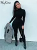 Jumpsuits för kvinnor Hugcitar Långärmad Solid Turtleneck Skinny Bodycon Jumpsuit Höst Vinter Dammode Streetwear Casual Romper 230707