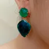 Boucles d'Oreilles Tiges YYGEM Agate Verte Apatite Bleue Véritable Pierre Dangle Unique