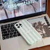 Designer Stripe Creamy Summer Dopamine Trend Phone Cases for Apple iPhone 14 13 12 11 Pro Max Luxury Soft Silicone Full-body Mobile Cell Back Covers Fundas Coque Blue