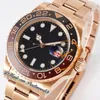 APF Root Beer GMT II VR3285 Automatic Mens Watch Rose Gold Cola Brown Ceramic Bezel Black Dial 904L OysterSteel Bracelet Super Edition Same Serial Card Puretime K11