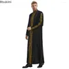 Vestuário étnico muçulmano masculino Jubba Thobe Veludo Islâmico Kaftan Thoub Árabe Arábia Robe Dress Jubah Caftan Thawb Ramadan Vestido Oriente Médio