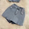 Survêtements pour femmes été femmes licou dos nu Sexy Denim Shorts jupes costume mode élégant et Chic Jeans 2 pièces ensemble tenues féminines