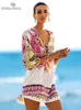 Dames Badmode Arrivals Beach Caftan Badpak Cover up Print Chiffon Pareo Vrouwen Gewaad Plage Badmode Jurk Sexy Sarong Strand Tuniek #Q152 230707