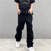 Hommes Jeans Y2K Noir Baggy Streetwear Américain Rétro Imprimé Lettre Pantalon Droit Hiphop Lâche Denim Pantalon 230706