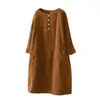 Casual Dresses Women Vintage Pockets Corduroy Solid Button Sleeve Loose Dress Plus Size Formal Occasion Evening Y2k