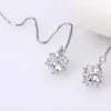 Boucles d'Oreilles Pendantes Plaqué Blanc Boucles d'Oreilles Longues Pour Femme Cube CZ Mariage Argent