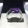 Anelli a grappolo Fascino Ametista viola Pietra per uomo Donna Anello in argento sterling S925 reale Fedi nuziali Zircone quadrato Fidanzamento maschile