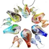 Halskette-Ohrringe-Set, 3 Sets, verschiedene Farben, Wirbelwind-Muster, Bänder, Glas, Murano-Blatt-Anhänger, chinesischer Stil, farbiger Glasurschmuck