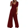 Casual Dresses Womens Short Sleeve Playsuit Ladies Loose Wide Leg Long Pants Jumpsuit Formal Occasion Evening Dress