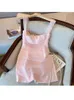 Basic Casual Klänningar Rosa Söt Elegant Princess Dress Korean Sexig Slim Gaze Patchwork Ärmlös Mini Mode Bodycon Clubwear Kvinna 230707