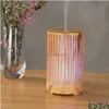 Diffusori di oli essenziali Umidificatore d'aria Trasonic da 200 ml Aromaterapia scavata Hine Diffusore di olio aromatico di grano di legno Usb con 7 colori L Dhpm0