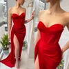 Robes de bal rouge sexy chérie velours robes de soirée plis fente formelle longue occasion spéciale robe de soirée