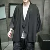 Fritidsskjortor herr Kimono Cardigan Japanska jackor Bomull Öppen framsida Lättvikts linne Yukata