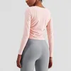 Aktiva skjortor Yoga Wear For Women Nylon Plisserad Design Smal skjorta Långärmad Gym Top Sport Hög elasticitet Träningströja T-shirt Kläder