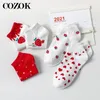 Femmes Chaussettes 5 Paires Ensemble Fruit Pack Cheville Harajuku Kawaii Mignon Coton Skarpetkie Damski Bohême Style Invisible Corée Meias