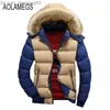 Parkas en duvet pour hommes Parkas en gros - Aolamegs Veste d'hiver Hommes Mode Contraste Couleur Fourrure À Capuche Manteau D'hiver Coton-rembourré Survêtement Manteau Homme Hiver M-4XL Z230710