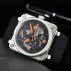 New Men Wristwatches Mens bell Automatic Mechanical Watch Brown Leather Black Rubber ross Wristwatches mens watch gift MH566