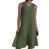 Casual Dresses Women's Medium Length Dress Loose V Neck Solid Pleated Camisole Cotton Linen