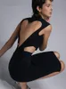 Abiti sexy urbani Donna Estate Dolcevita sexy Backless Heart Black Mini Bodycon Bandage Dress Elegante Party Stage Performance Dress 230706