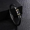 Charm-Armbänder für Herren, Titanstahl, echtes Leder, gewebtes Armband, rostfrei, schwarze Magnetschnalle