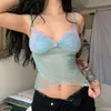 Frauen Tanks Sexy Mesh Polka Dot Crop Top Nähte Blumen Schlinge Y2k Camis Tops Streetwear Backless Für Frauen 2023