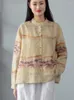 Camicette da donna Camicie floreali stampate retrò etniche da donna Bottoni a maniche lunghe Colletto alla coreana in lino Primavera Abiti femminili in stile cinese