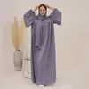 Etniska kläder Vanlig Abaya Med Hijab Eid Muslim Klänning Kvinnor Glänsande Sammet Satin Ballongärm Islam Afrikanska Klänningar Dubai Turkiet Abayas