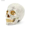 Decorative Objects Figurines Gold and silver beads small skull head decorations creative home tabletop decorations Halloween resin crafts T230707