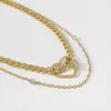 Gargantilha 2023 Fashion Double-deck Chain Strass Coração Colar Para Mulher Elegante Dourado Atacado