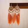 Boucles d'oreilles pendantes classique bohème longue plume colorée rétro ethnique goutte perles d'huile chaîne gland femme vacances fête bijoux