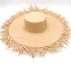 Chapeaux à large bord Sun Summer Beach Hat Panama frangé pour femme Oversized Floppy Jazz