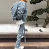 Herrenjeans der Marke High Street mit ausgefransten Löchern und Schärpen, Retro, gerade, Distressed, zerrissen, lässig, übergroß, Baggy-Denim-Hose