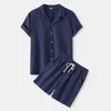 Survêtements pour hommes Coton Lin Chemise à manches courtes Shorts Hommes Ensembles D'été Décontracté Respirant Costume Revers Couleur Unie T-shirt Survêtement Hommes