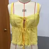 Canottiere da donna Camis Anni 2000 Retro Giallo Crop Top Front Hollow Out Tie Up Camis Fairycore Y2K Lace Trim Milkmaid Vest Chic Women Holiday Backless Tank 230706