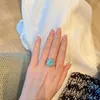 Cluster Rings Luxurious Paraiba Hollow Flower Water Drop Pear-Shaped Oval Sapphire Full Diamond Couple Ring For Women Wedding Gift Jewelry